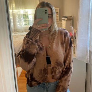 Love Sense Tie Dye Brown Sweater with Safety Pin Closure, Size MEDIUM